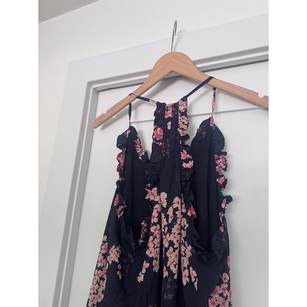 Rebecca Taylor Silk Floral Ruffle Mini Dress Navy Pink Cherry Blossom Size 12 - Picture 8 of 8